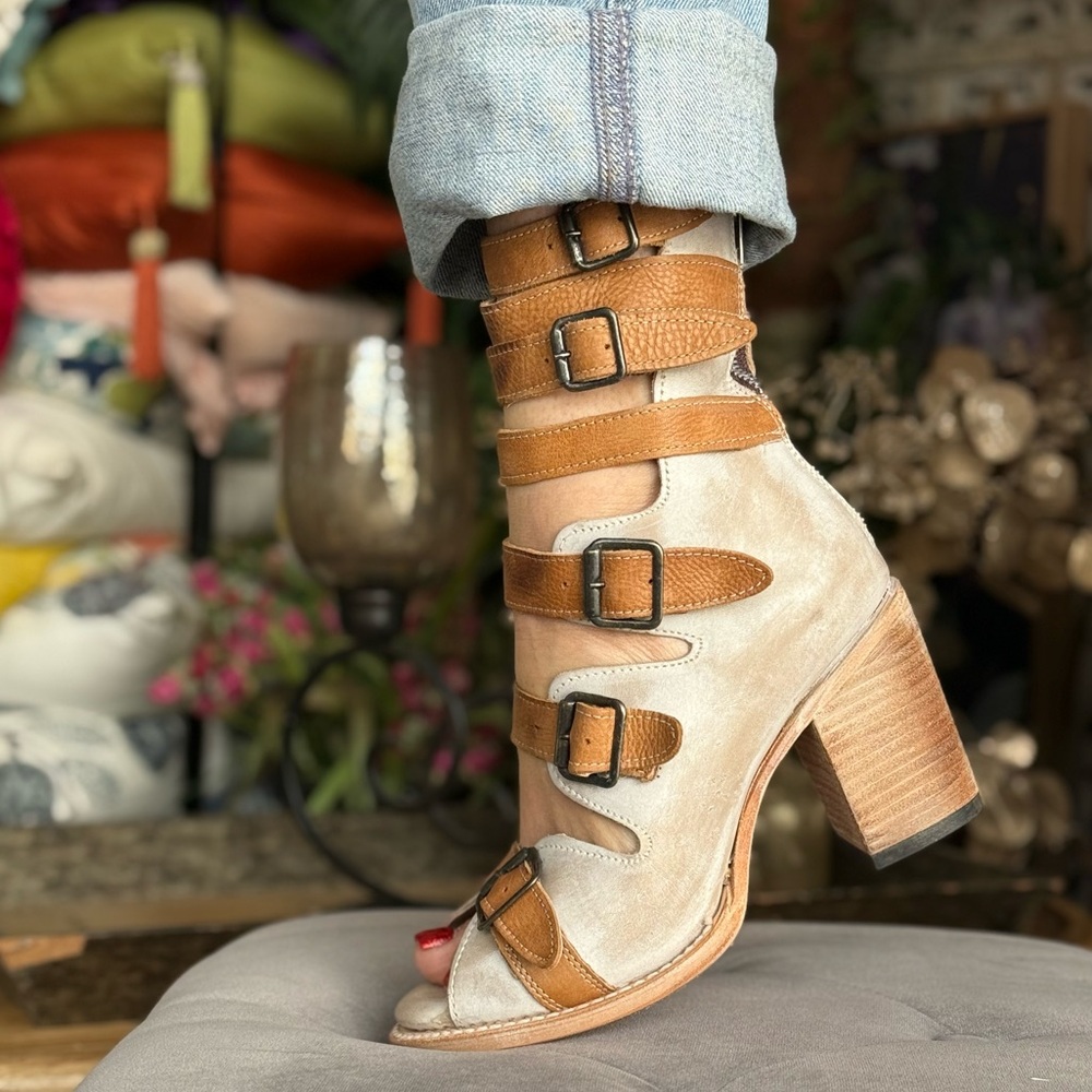 FREEBIRD new leather booties with buckle details distressed leather shoes